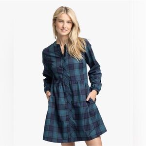 Southern Tide Blue Plaid Long Sleeve Dress